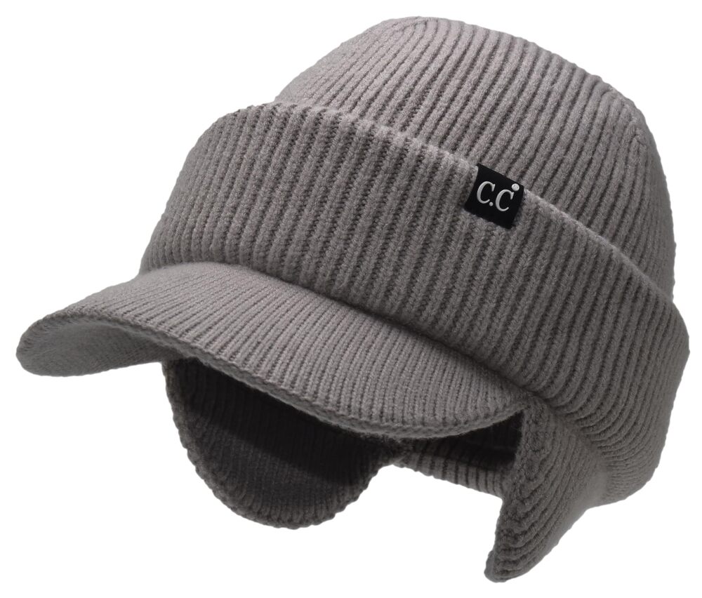 7534 Beanie Strechy Comfortable Fit Soft Beanie with Visor Brim & Earflaps